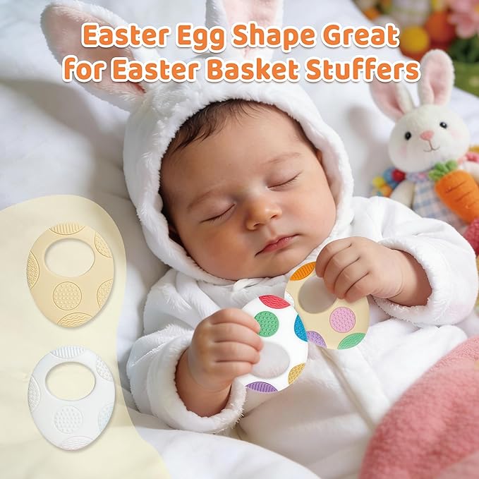 Easter Eggs Baby Teething Toys, Basket Essentials Stuffers Silicone Egg Teether Toys for Infant & Babies & Toddlers, Baby's First Easter's Stuffer Gift for Boys Girls BPA Free Easter