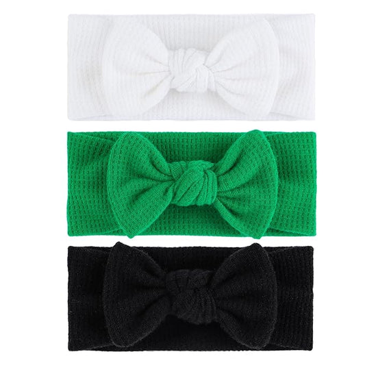 St. Patrick's Day Baby Headbands with Bows - 3 Packs Black, White, Green - Toddler Girls Hair Accessories