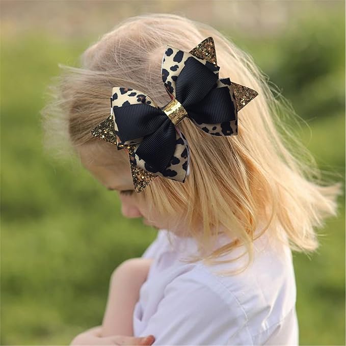 Glitter Leopard Hair Bow Clips for Girls Women Leopard Bow hairpin Hair Accessories.(FJ119) (B)