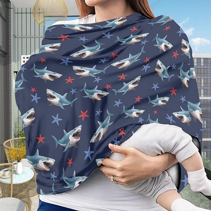 AFPANQZ Shark Design Baby Car Seat Cover Canopy and Nursing Cover Infant Car Canopy Spring Autumn Winter Snug Warm Breathable Windproof Open Peep Top Universal Fit