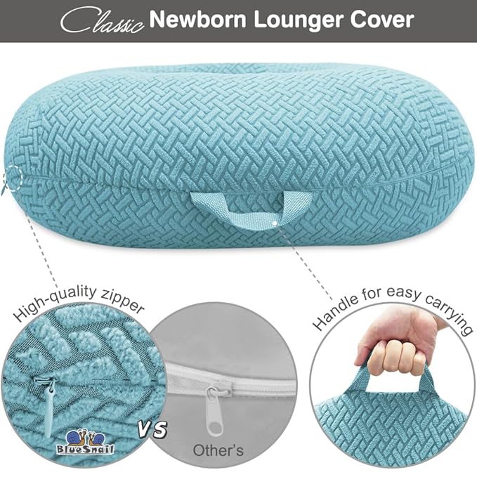 Strechy Newborn Lounger Cover, Removable and Ultra Soft Sung Fitted Baby Lounger Slipcover by BlueSnail (2 Pack, Lake Blue+Light Gray)