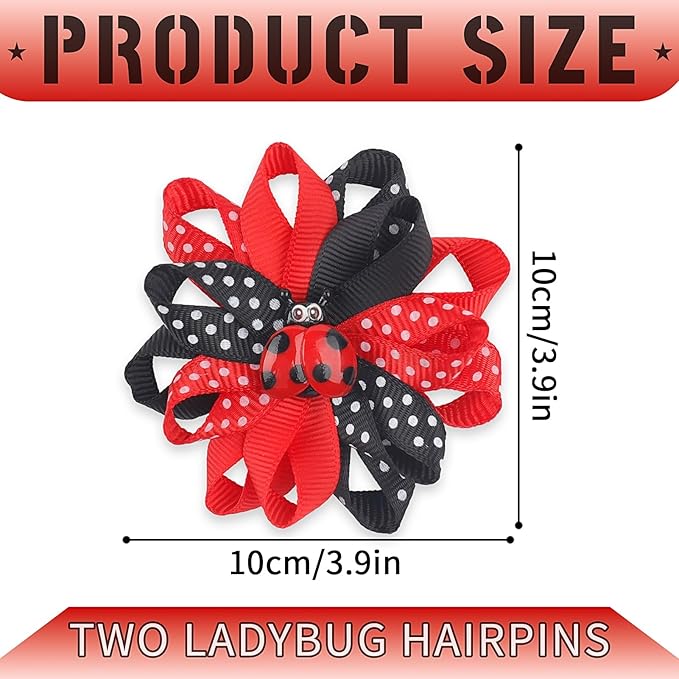 Ladybug Hair Bow Clips Cute Ladybug Hair Bows Hair Barrettes Red Black Polka Dot Bows Hair Pins Animal Lady Bug Hair Accessories for Girls Toddlers Kids Teens Spring Halloween Party Supplies