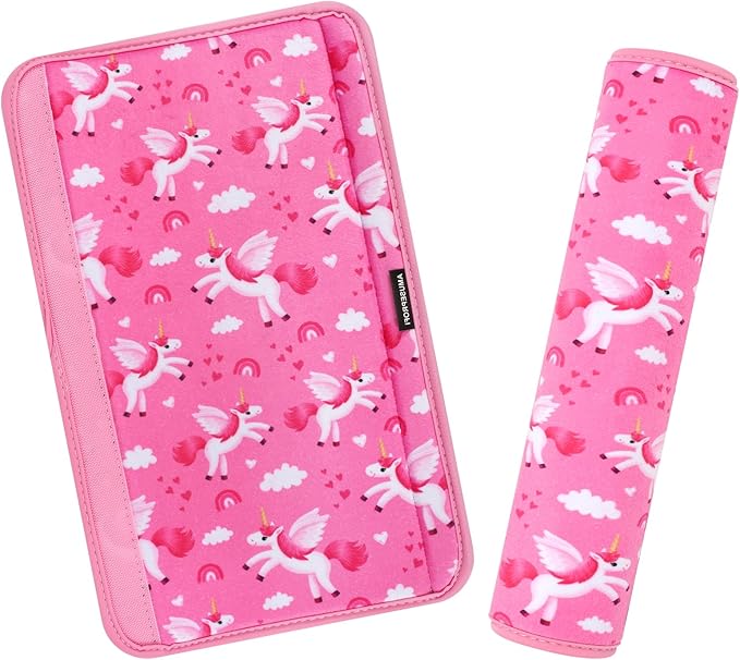 2 Pcs Plush Universal Seat Belt Cover Pad - 2-in-1 Soft Bag Handle Sleeve, Skin-Friendly & Breathable, Machine Washable, Cute Designs for Men Women Kids Car Accessories, Unicorn