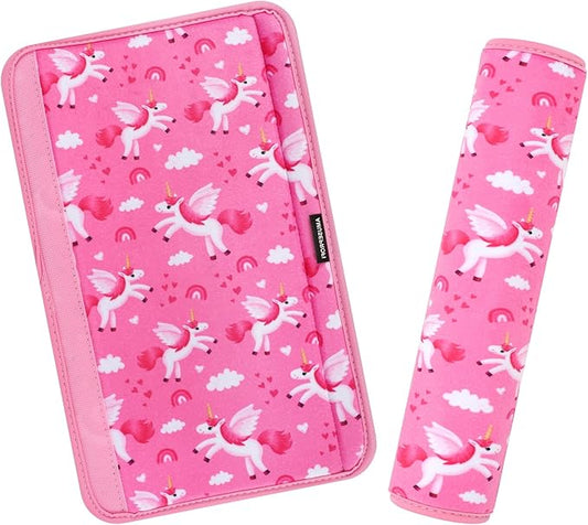 2 Pcs Plush Universal Seat Belt Cover Pad - 2-in-1 Soft Bag Handle Sleeve, Skin-Friendly & Breathable, Machine Washable, Cute Designs for Men Women Kids Car Accessories, Unicorn
