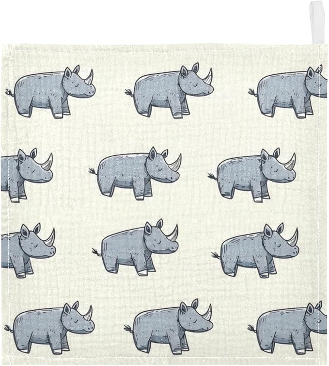 vvfelixl Baby Muslin Washcloths Cartoon Rhino Stick Figure Baby Burp Cloths Cotton Babys Face Towel for Newborn Infants Boys Girls Soft and Absorbent 11.8 X 11.8 in, 3 Pack