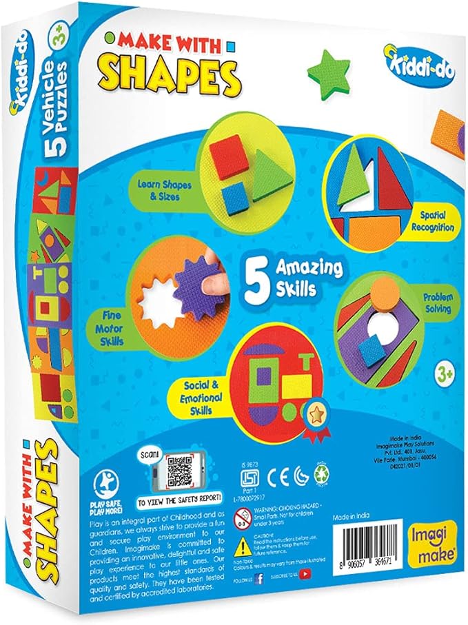 Imagimake Make with Shapes | Vehicle Theme Shape Puzzle| Preschool Learning Activities | Toddler Toys | Montessori Toys for 3 Year Old