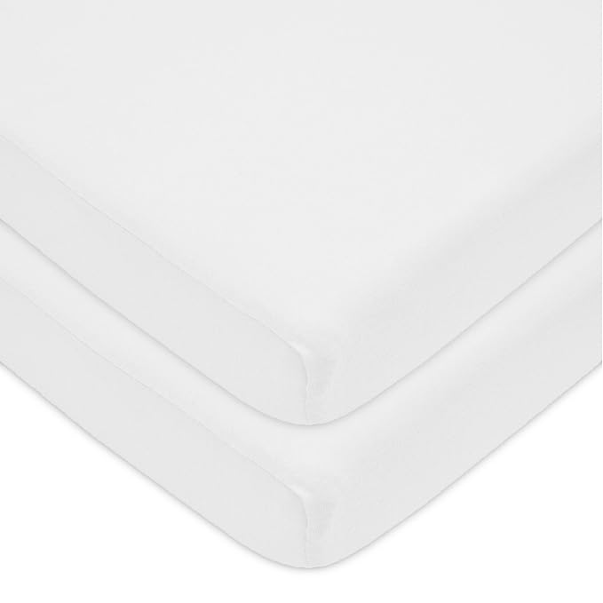 American Baby Company 2 Pack 100% Natural Cotton Fitted Pack and Play Sheets 39" x 27" - Soft & Breathable Pack N Play Sheets for Playard & Mini Crib Mattress, White, for Boys & Girls