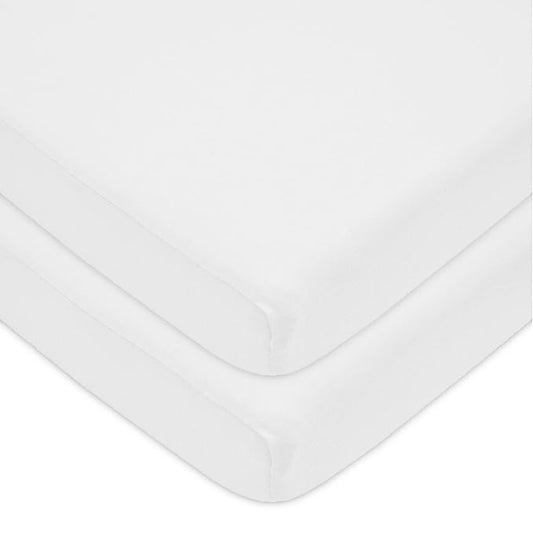 American Baby Company 2 Pack 100% Natural Cotton Fitted Pack and Play Sheets 39" x 27" - Soft & Breathable Pack N Play Sheets for Playard & Mini Crib Mattress, White, for Boys & Girls