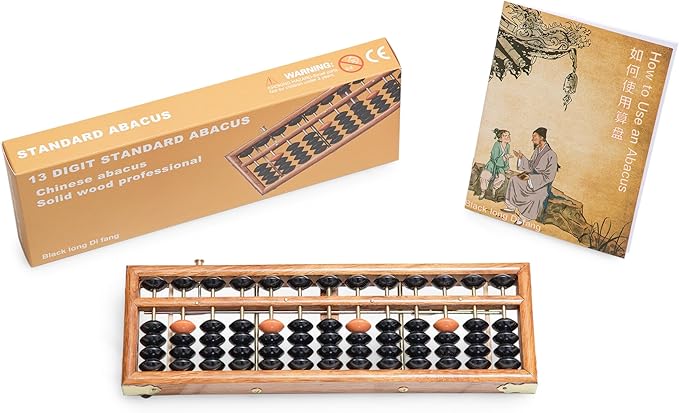 Black long Di fang Wooden Abacus - Professional 13 Column Soroban - 10.83 Inches (27.5 Centimeters) - Calculator with Reset Button - Made
