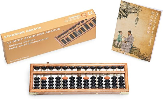 Black long Di fang Wooden Abacus - Professional 13 Column Soroban - 10.83 Inches (27.5 Centimeters) - Calculator with Reset Button - Made
