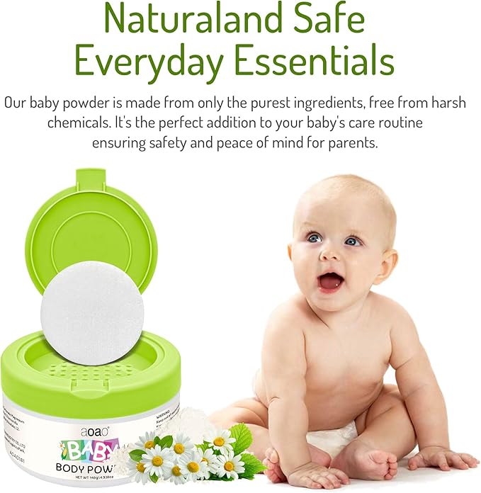 Baby Body Powder with Puff, Talc-Free Cornstarch with Zinc Oxide, Aloe, Vitamin E, Gentle Absorption for Diaper Area & Chafe Protection, Comfort Care for Rash-Prone Skin Wetness & Itch Relief, 5oz