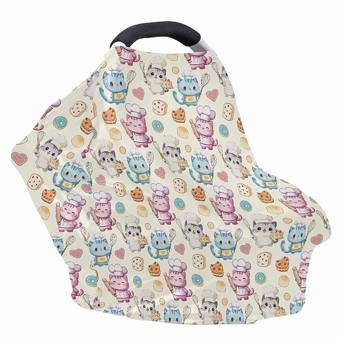 AFPANQZ Cartoon Cats Baby Car Seat Canopy Nursing Cover Sunflower Breastfeeding Scarf Shopping Cart Covers Stroller Sunshade High Chair Cover Car Seat Covers Girls
