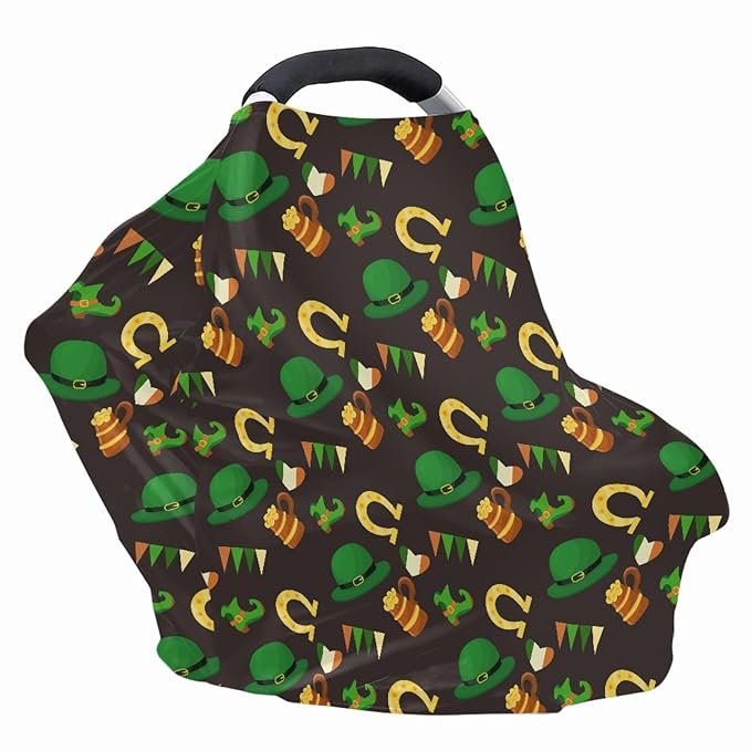 Green Hat Boots Print Baby Nursing Cover,Breathable Infant Carseat Cover,St. Patrick's Day Theme Car Seat Canopy for Baby Girls,Perfect Mom’s Scarf