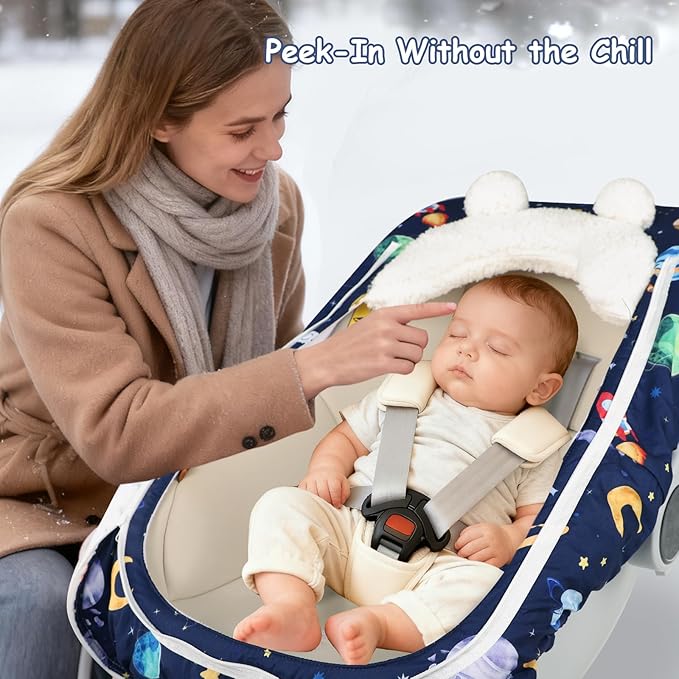 Pea Pod Winter Car Seat Cover for Baby, Infant Car Seat Canopies Cover for Newborn, Warm Plush Fleece Inner Protect Baby from Cold Wind, Space Pattern