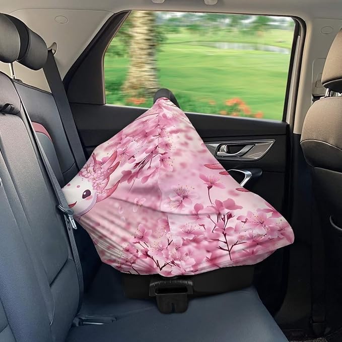 AFPANQZ Axolotl Baby Car Seat Covers for Girls All Weather Multifunctional Infant Car Seat Canopy Nursing Breastfeeding Scarf Shield Soft Breathable Stretchy 360 Coverage for Babies