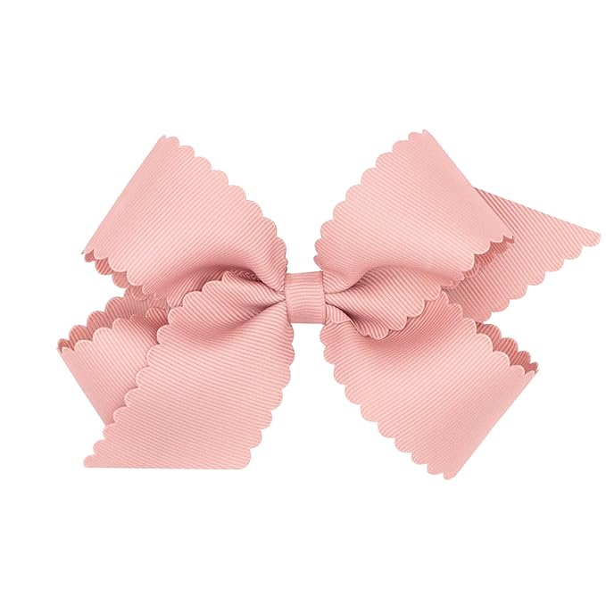 Wee Ones Girls' Classic Grosgrain Hair Bow with Scalloped Edges, No-Slip Hair Clip, Handmade, Sweet Nectar, Medium