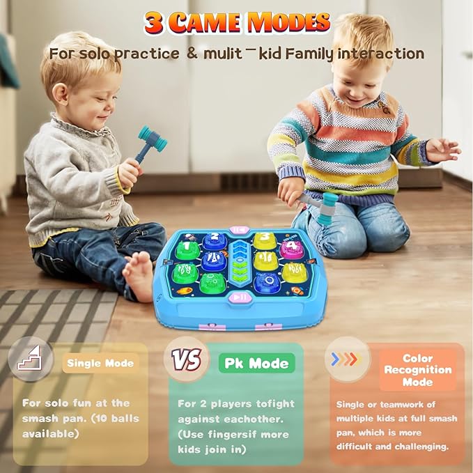 Whack Game Mole for Toddlers, Toys for 3 4 5 6 Year Old Boys Girls, Interactive Pounding Toys for Age 3-5, 3 Modes, 2 Hammers, Sound & Light, Birthday Xmas Gifts for Boys Girls Kids Age 3 4 5 6 7 8+