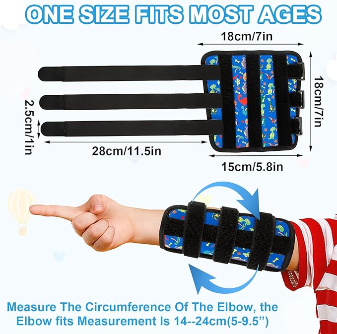 2 PCS Thumb Sucking Deterrent, Blue Dinosaur Thumb Guard for Kids Toddlers Nail Biting Treatment, Anti Nose Picking, Scratching Face, Elbow Immobilizer for Boys Girls, Finger Sucking Prevention