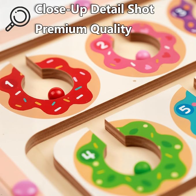 QimuMku Montessori Busy Board for Toddlers 2-4 Magnetic Color and Number Maze Wooden Donut Matching Game 1–6 Counting Learning Toys for Boys Girls Road Trip Essentials