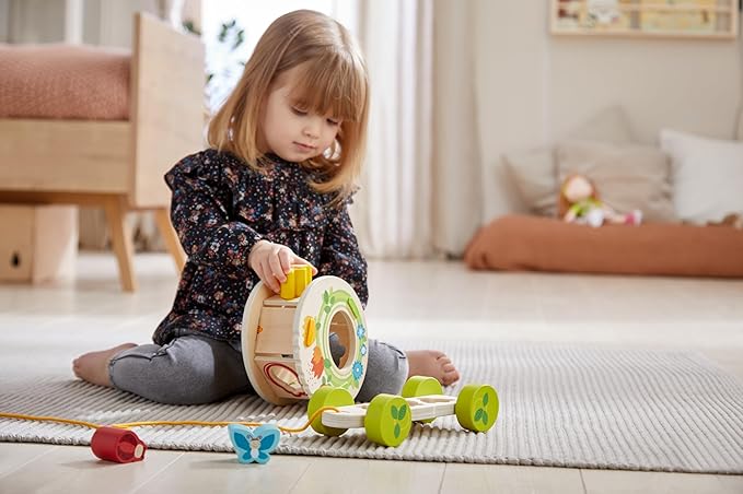 HABA Flower Meadow Pull Wooden Toy Pull Along Toy for Children from 1 Year