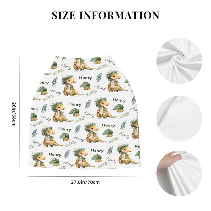 Personalized Dinosaur Baby Car Seat Cover with Name,Multi-Use Canopy for Nursing, Strollers,Shopping Carts,Customized Breastfeeding Cover, Full Privacy,Infant Stroller Cover