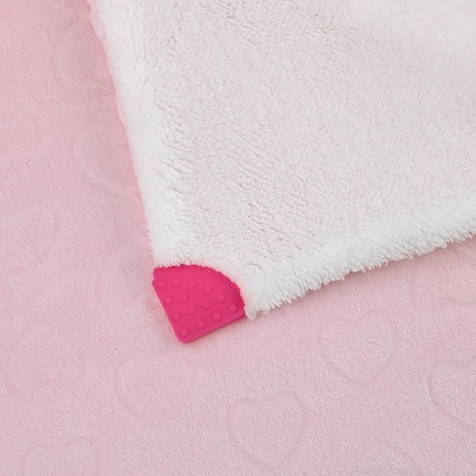 NoJo Sassy Baby Ulbright Unicorn Pink, Multi-Colored Super Soft Sherpa Baby Blanket with Teether Corners
