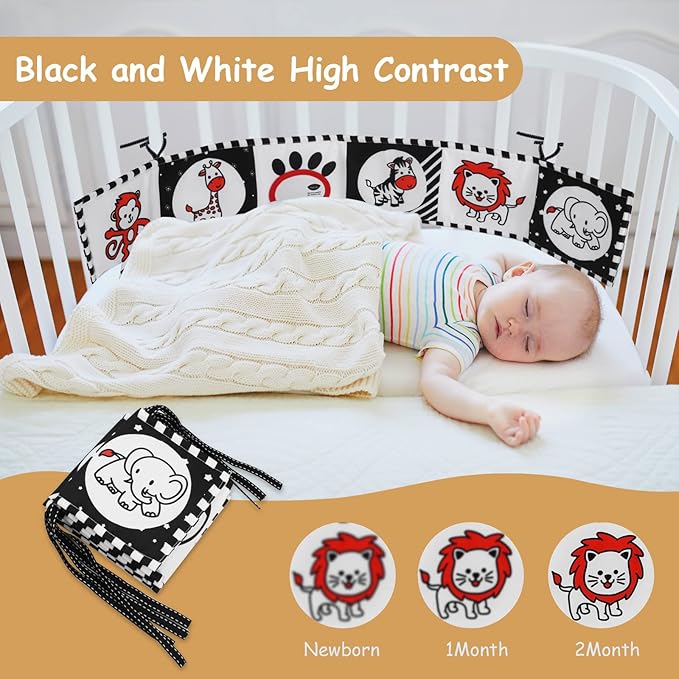 Vicloon Black and White High Contrast Baby Toys, Soft Baby Book for Newborn 0-3-6-12 Months, Infant Tummy Time Toys, Early Education Sensory Toys, Visual Stimulation Folding Cloth Book for Boys Girls