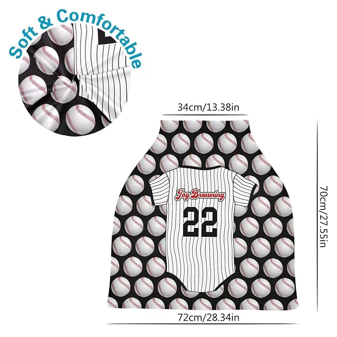 Personalized Baby Car Seat Cover for Babies, Custom Name Baby Car Seats Canopy for Boys Girls, Nursing Breastfeeding Stroller Covers for Infant Newborn, Shower Gift for Baby (Sports Baseball)