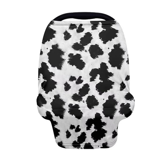 Wanyint Black White Cow Print Infant Car Seat Cover, Baby Carseat Scarf Stretchy Nursing Scarf Car Seat Canopy Breathable Nursing Cover for Boys Girls