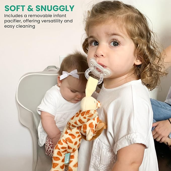 Detachable Pacifier Holder – Silicone Pacifier with Stuffed Animal – Removeable Baby Pacifier Holder for Cuddling with Comfort, (Giraffe)