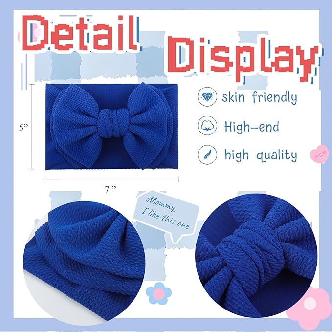 YanJie 2PCS 7'' Baby Hair Bows Headbands for Newborn Infant Toddler Girls Handmade Hair Accessories with Big Bow Kids Outfits