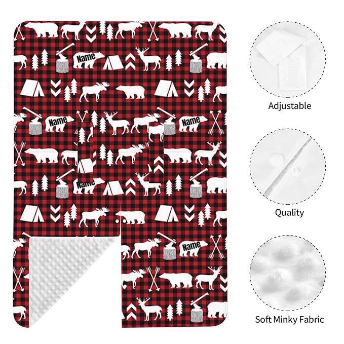 Personalized Baby Name Car Seat Covers for Babies, Custom Car seat Canopy, Peekaboo Opening Breastfeeding Cover Infant Canopies for Baby Boys Girls Newborn (Red Plaid, Woodland Deer and Bear)