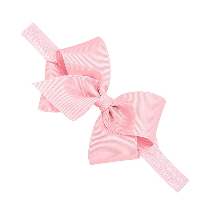Wee Ones Girls' Classic Grosgrain Hair Bow on a Matching Baby Hair Band, For All Hair Types, Small Bow, 0-6 Months, Light Pink