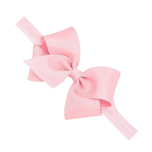 Wee Ones Girls' Classic Grosgrain Hair Bow on a Matching Baby Hair Band, For All Hair Types, Small Bow, 6-24 Months, Light Pink