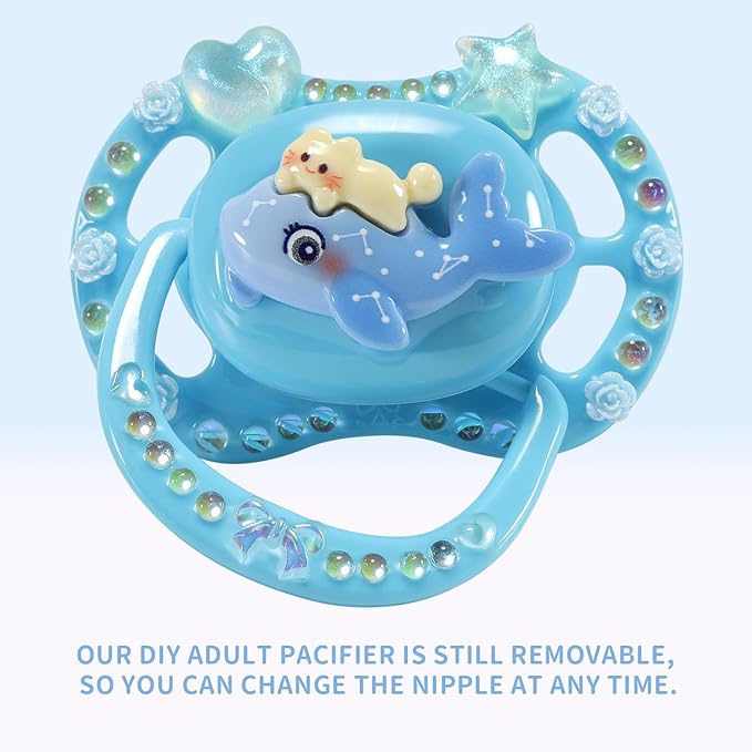 CutiePlusU Adult Sized Pacifier Dummy DIY Handmade Big Shield- Blue