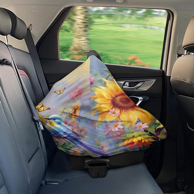 Sunflower Hummingbird Print Car Seat Canopy for Girls,Lovely Soft Nursing Cover Super Soft Washable Breastfeeding Scarf for Family