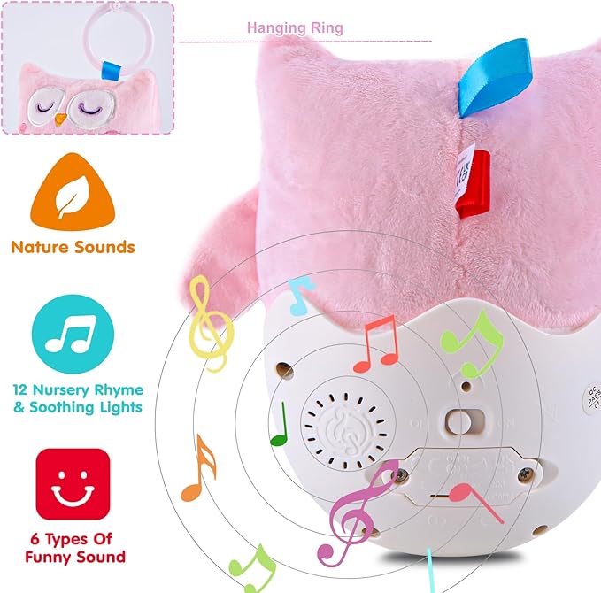 Baby Toys 0-6-12 Months, Plush Owl Stuffed Animal Musical Toys with Light & Sounds, Infant Roly-Poly Sensory Toy, Baby Shower Birthday Valentines Day Easter Egg Gift for Newborn Boys & Girls