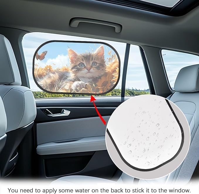 Bulopur Cute Cat Print Car Window Shades 2 Pack Car Window Covers Easy to Install Car Sun Shade Side Window Sun Protection and Sun Shade Blocker Universal Car Sun Shades