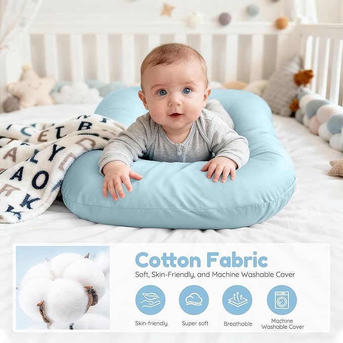 Baby Lounger & Snuggle Nest for Newborn 0-24 Months, Baby Nest Supervised Breathable Cotton for Newborn, Breathable Portable Infant Lounnger for Travel and Home, Blue (Lounger Cover Included）