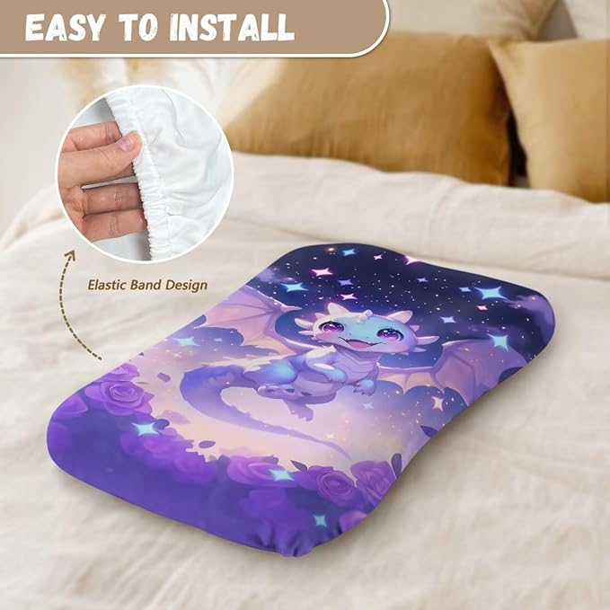 Dragon Baby Lounger Cover for Boys Girls Purple Rose Snuggle Me Lounger Covers Newborn Infant Sleeping Pillow Crib Slipcover 31.5'' x 21.3'' Universal Fit
