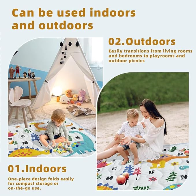 Baby Play Mats for Floor, 50x50 Playpen Mat Thick Soft Crawling Mat Non-Slip Cushioned Playmats for Baby Toddlers Infants Activity & Tummy Time, Foldable & Machine Washable Playmat (Dinosaur,50x50)