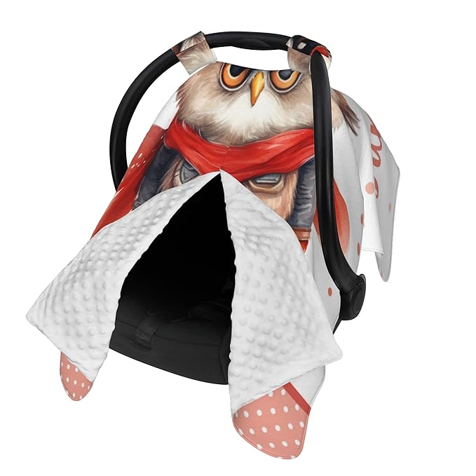 Winter Carseat Cover for Baby Personalized Owl Baby Car Seat Cover with Name Custom Minky Car Seat Canopy Boys Girls Infant Carrier Covers Nursing Cover Toddler Blanket
