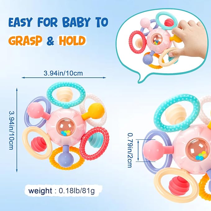 Easter Baby Teething Toys for 0-6 6-12 Months, BPA Free Food Grade Silicone Teether, Infant Sensory Chew Rattles Toys, Perfect Baby Easter Basket Stuffers & Easter Gifts, Light Pink