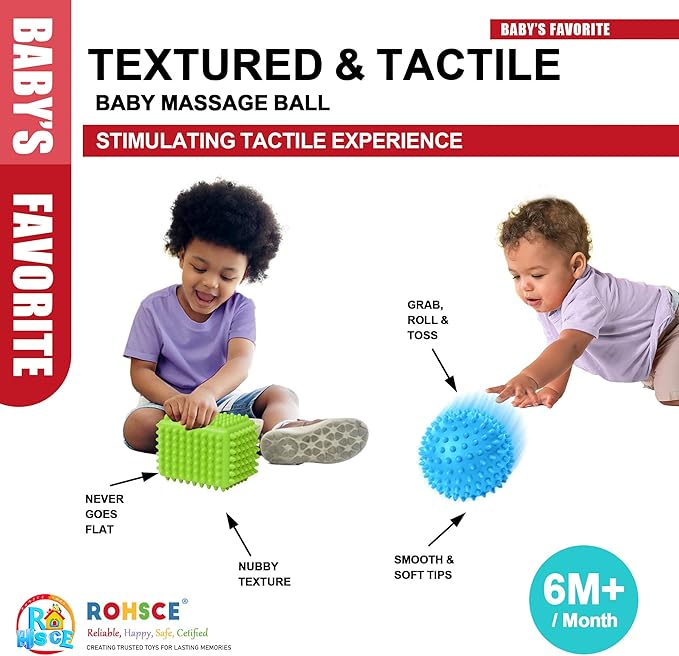 Sensory Balls Baby Teething Toys 6-12 Months, Soft Spiky Textured Multi Ball Set for Boys & Girls 1-3, BPA Free Montessori Tactile Development, 3 Pcs