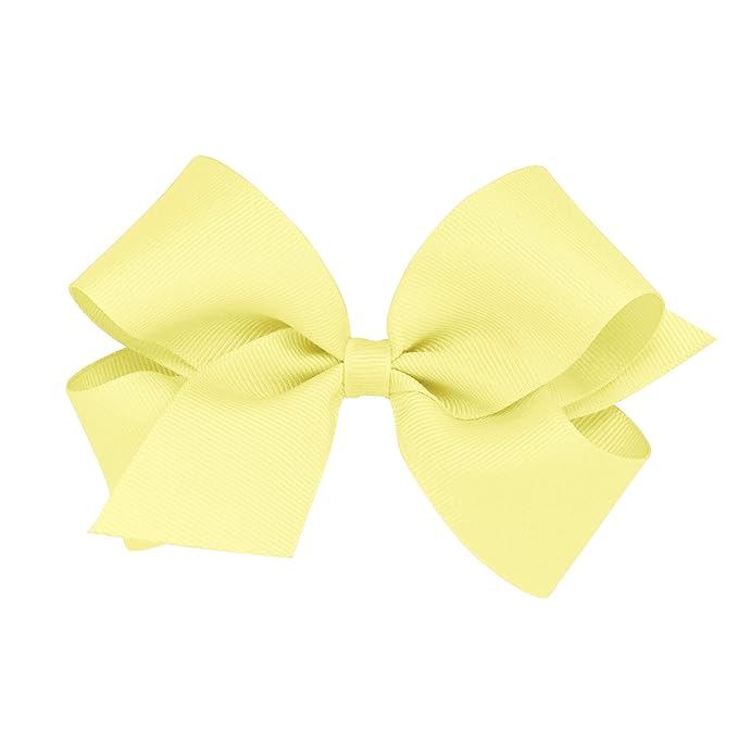 Wee Ones Girls' Classic Grosgrain Hair Bows with Plain Wrap Center, No-Slip Hair Clip, Handmade, Light Yellow, Medium