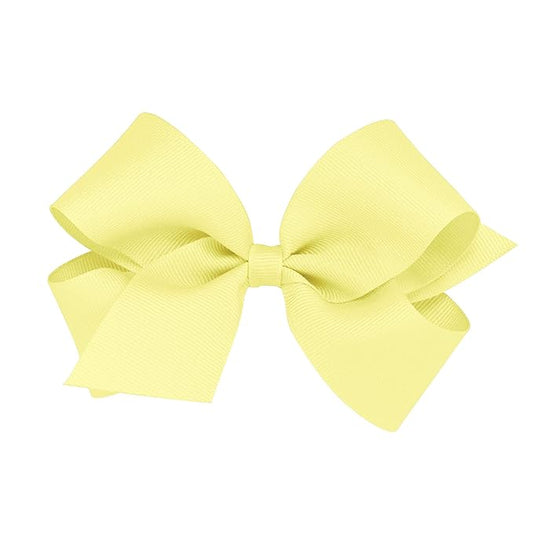 Wee Ones Girls' Classic Grosgrain Hair Bows with Plain Wrap Center, No-Slip Hair Clip, Handmade, Light Yellow, Medium
