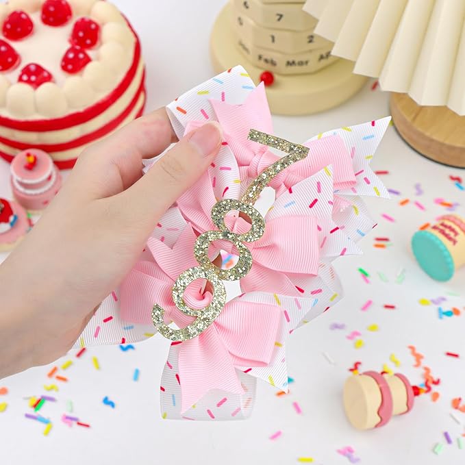 YanJie 1pcs 4'' Baby Hair Bow for 8 Years Old 8th Birthday Outfit Girl Birthday Decorations for Girl Glitter Infants Hair Clips Accessories with Bows