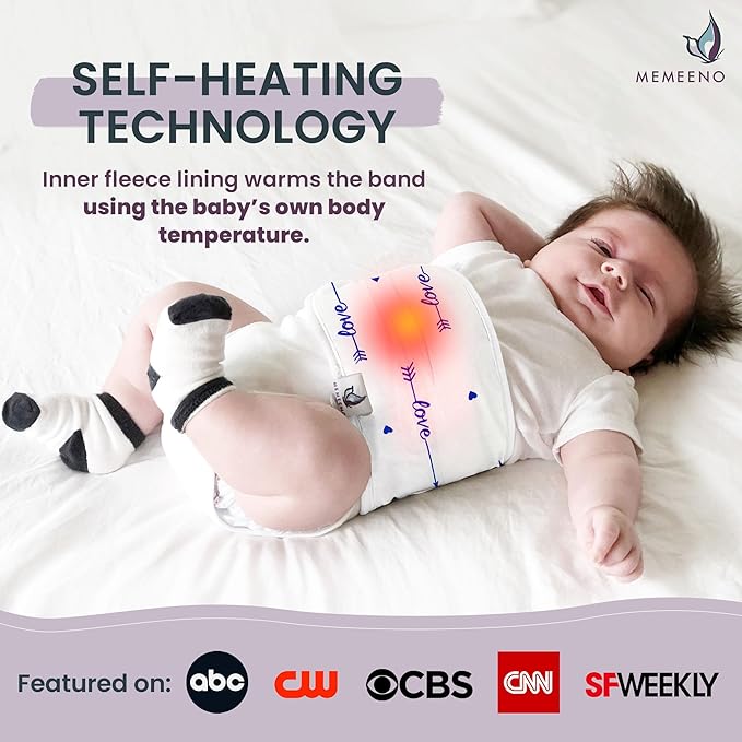 MEMEENO Belly Band for Baby Gas and Colic Relief - Heating Pad for Colic, Heated Tummy Wrap for Newborn infants, Love Him