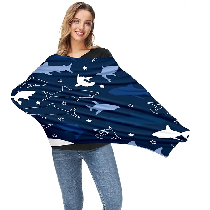 Baby Car Seat Stroller Covers Sharks Nursing Cover Breastfeeding Scarf Soft Breathable Stretchy Infant Car Canopy Coverage Carseat Cover for Boys and Girls Multi Use