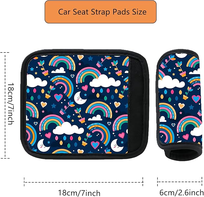Car Seat Shoulder Strap Pads Carseat Strap Pad for Babies,Kids Soft Cushion ComfortSeat Strap Covers for Stroller，High Chair,Bogg Bag for Car Accessories (Rainbow)